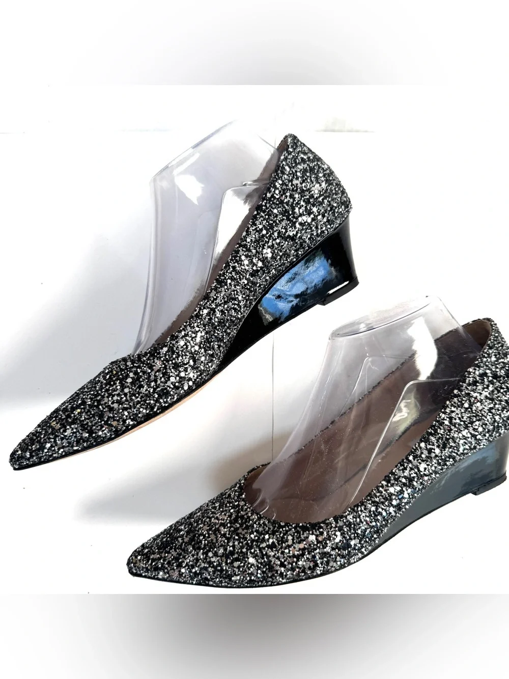 Viajiyu Italy Womens Silver Glitter Pointed-Toe Wedge heels EU 39/ US 8.5-9